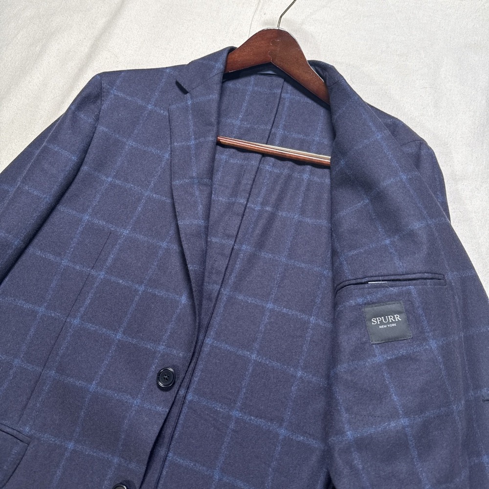 Simon Spurr Navy Blue Plaid Deconstructed Fleece Blazer Jacket 40R US 50R EU